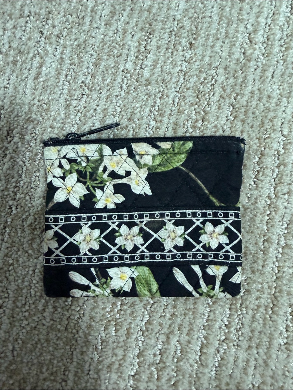 Vera Bradley Classic Black Zip Coin Purse Pouch Bag 5"X4" Retired Jasmine